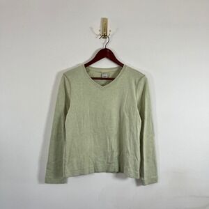 Vintage Y2K L.L. Bean Long Sleeve Shirt Light Green V-Neck Small Cotton Gorpcore